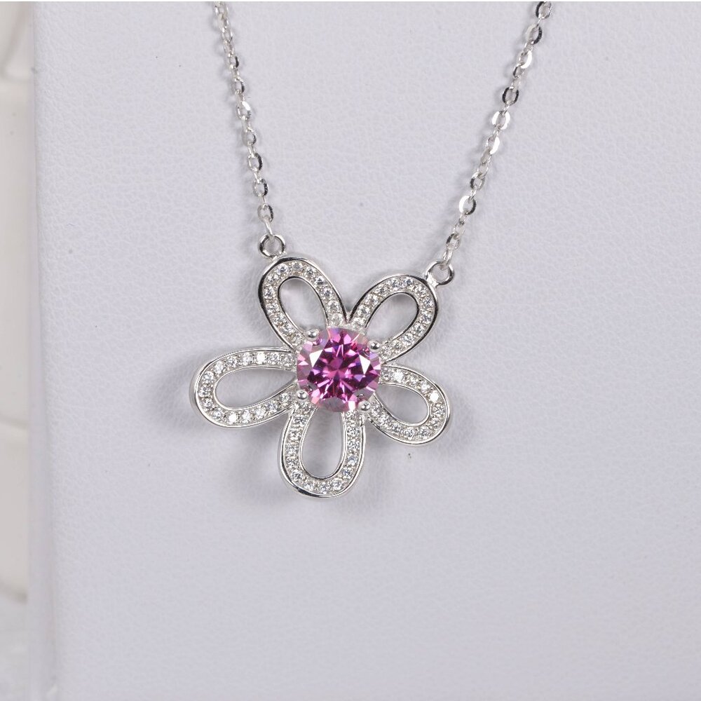 Certified Elegant 1ct Pink Moissanite Pendant 18" 925 Sterling